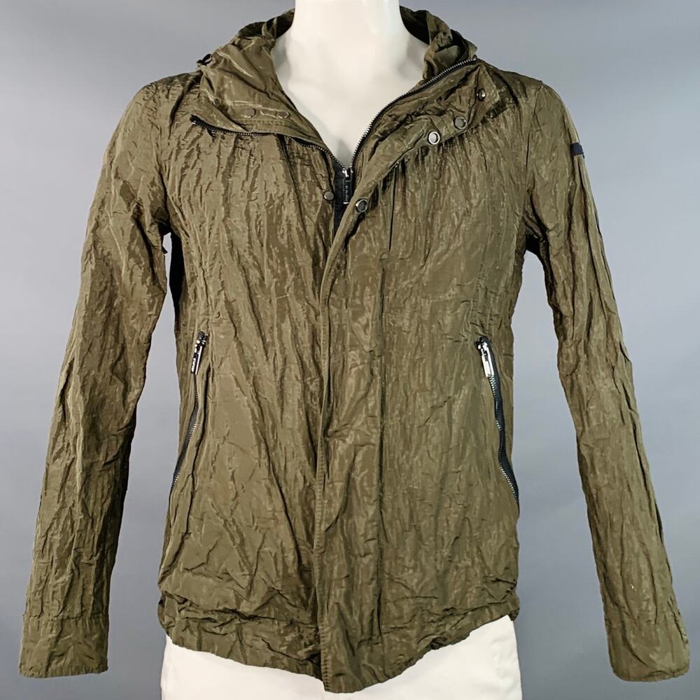 ROBERTO RICCI DESIGNS Size 42 Green Olive Wrinkled Hooded Zip Snaps Jacket